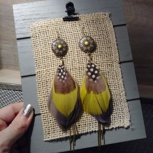 Statement Layered Polka Dot Feather earrings